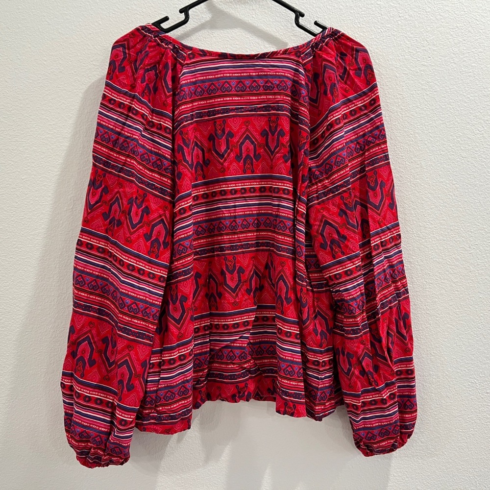 Wrangler Retro Top Womens XL Red Southwestern Print Boho Western Long Sleeve - Picture 6 of 8